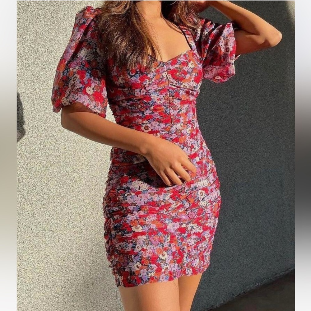 Zara Red Floral Short Sleeve Mini Dress